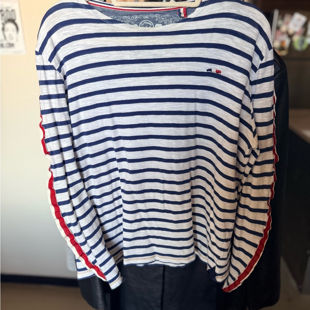 Striped Long Sleeve Shirt with Red Accents
